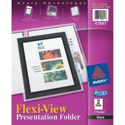 Pocket Folders|Avery Flexi-View 2-Pocket Presentation Folders, Black, 2/Pack (47847)