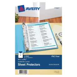Sheet Protectors|Avery Heavyweight Sheet Protectors, 5.5" x 8.5", Diamond Clear, 15/Pack (77007)