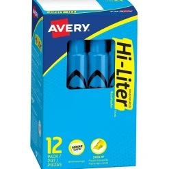 Highlighters|Avery Hi-Liter Desk Style Highlighters, Chisel Tip, Blue, Dozen (24016)