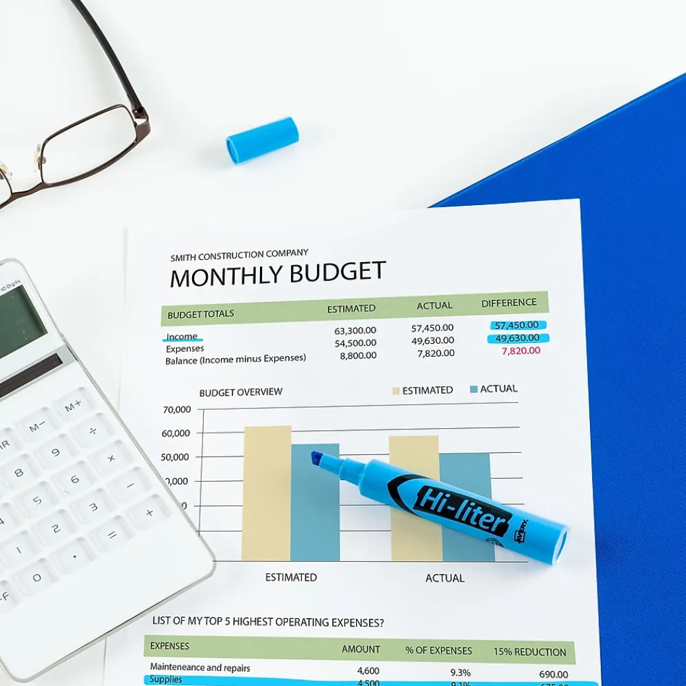 Highlighters|Avery Hi-Liter Desk Style Highlighters, Chisel Tip, Blue, Dozen (24016)