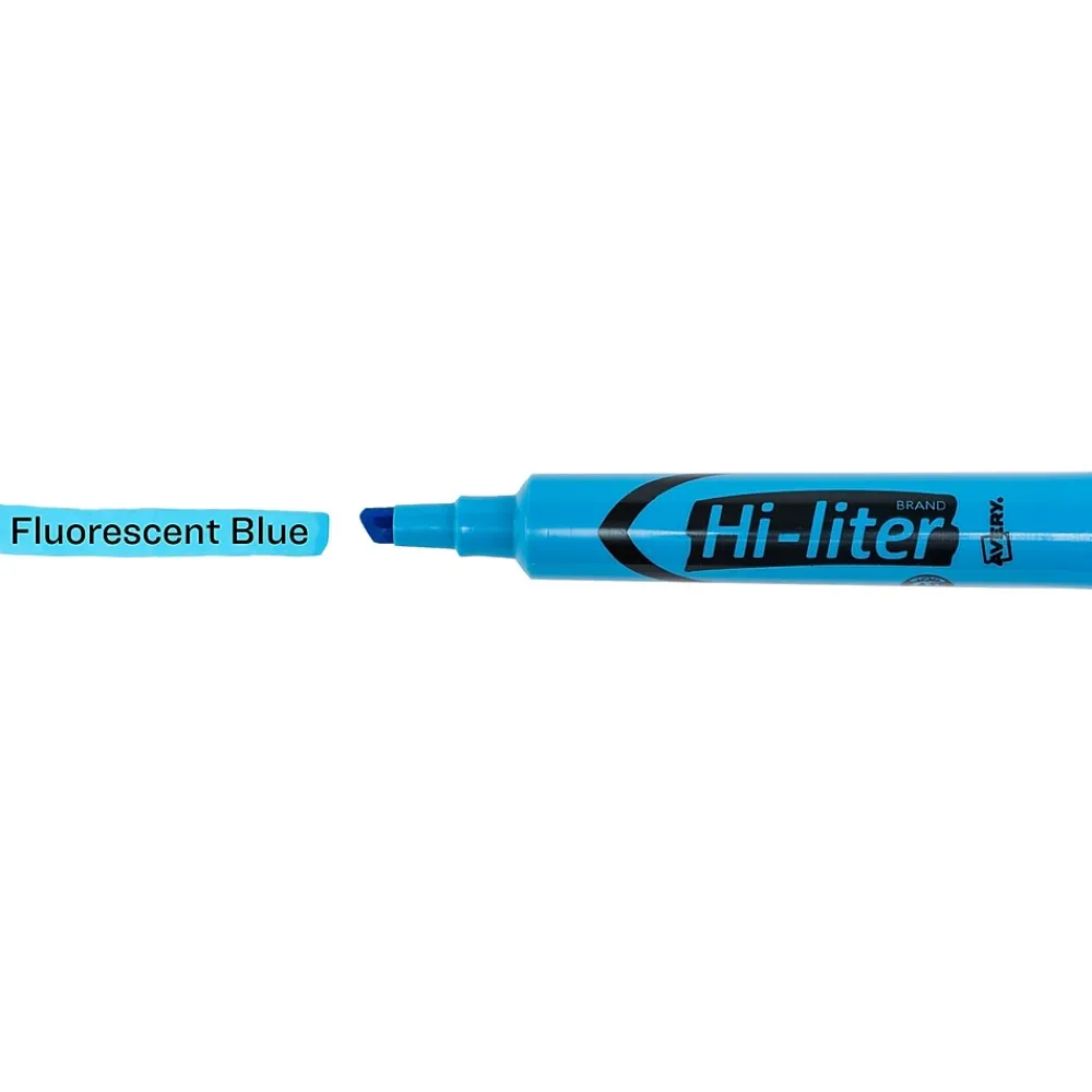 Highlighters|Avery Hi-Liter Desk Style Highlighters, Chisel Tip, Blue, Dozen (24016)