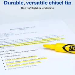 Highlighters|Avery Hi-Liter Desk Style Highlighters, Chisel Tip, Yellow, Dozen (07742)