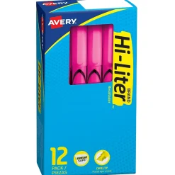 Highlighters|HI-LITER Avery Stick Highlighters, Chisel, Pink, Dozen (23592)