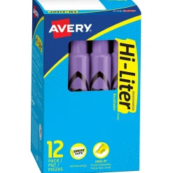 Highlighters|Avery Hi-Liter Tank Highlighter, Chisel Tip, Purple, Dozen (24060)