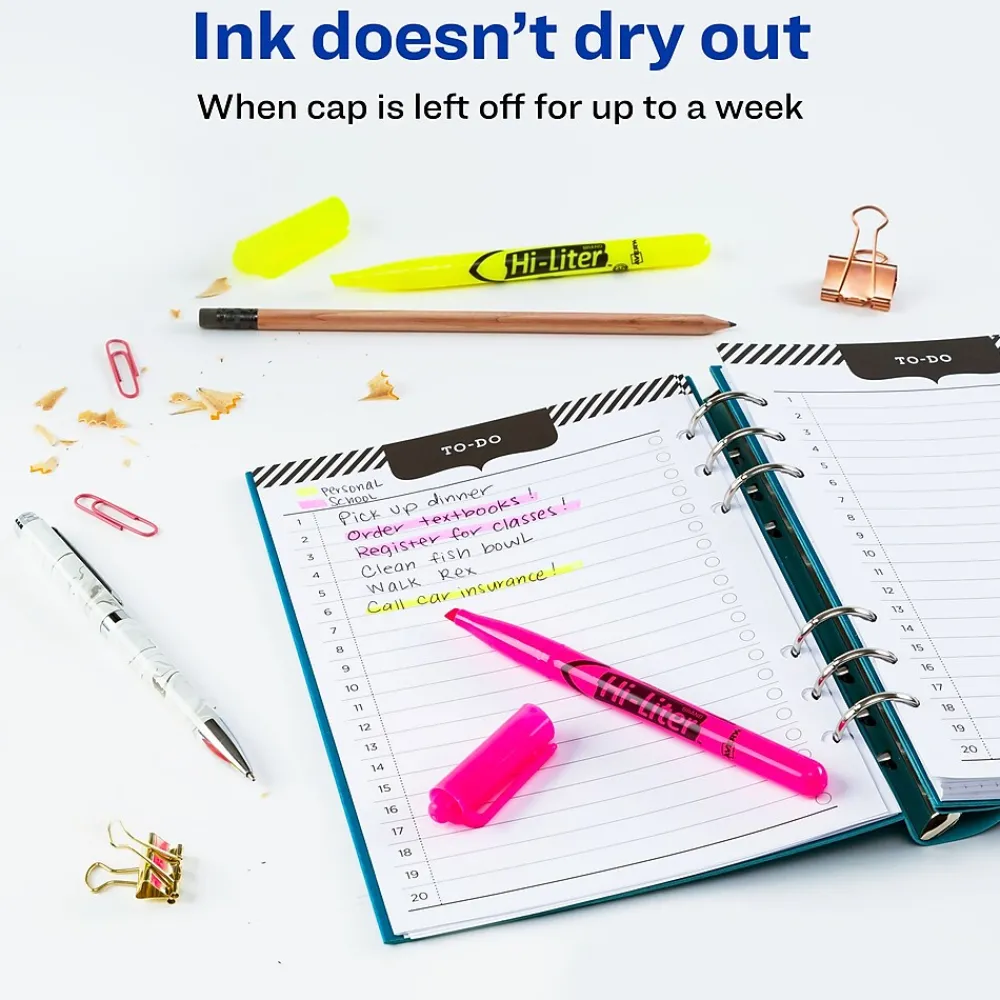 Highlighters|Avery Hi-Liter Tank Highlighter, Chisel Tip, Assorted, 24/Pack (29862)