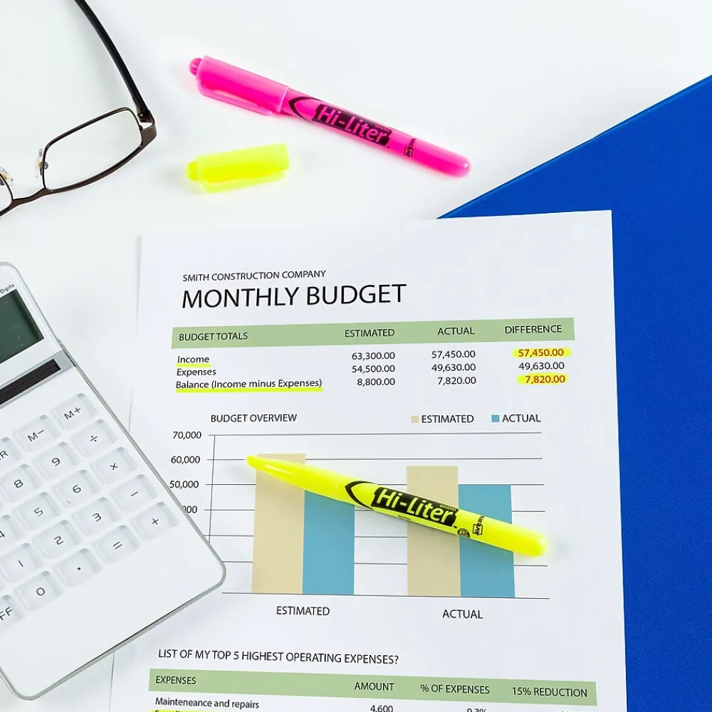 Highlighters|Avery Hi-Liter Tank Highlighter, Chisel Tip, Assorted, 24/Pack (29862)