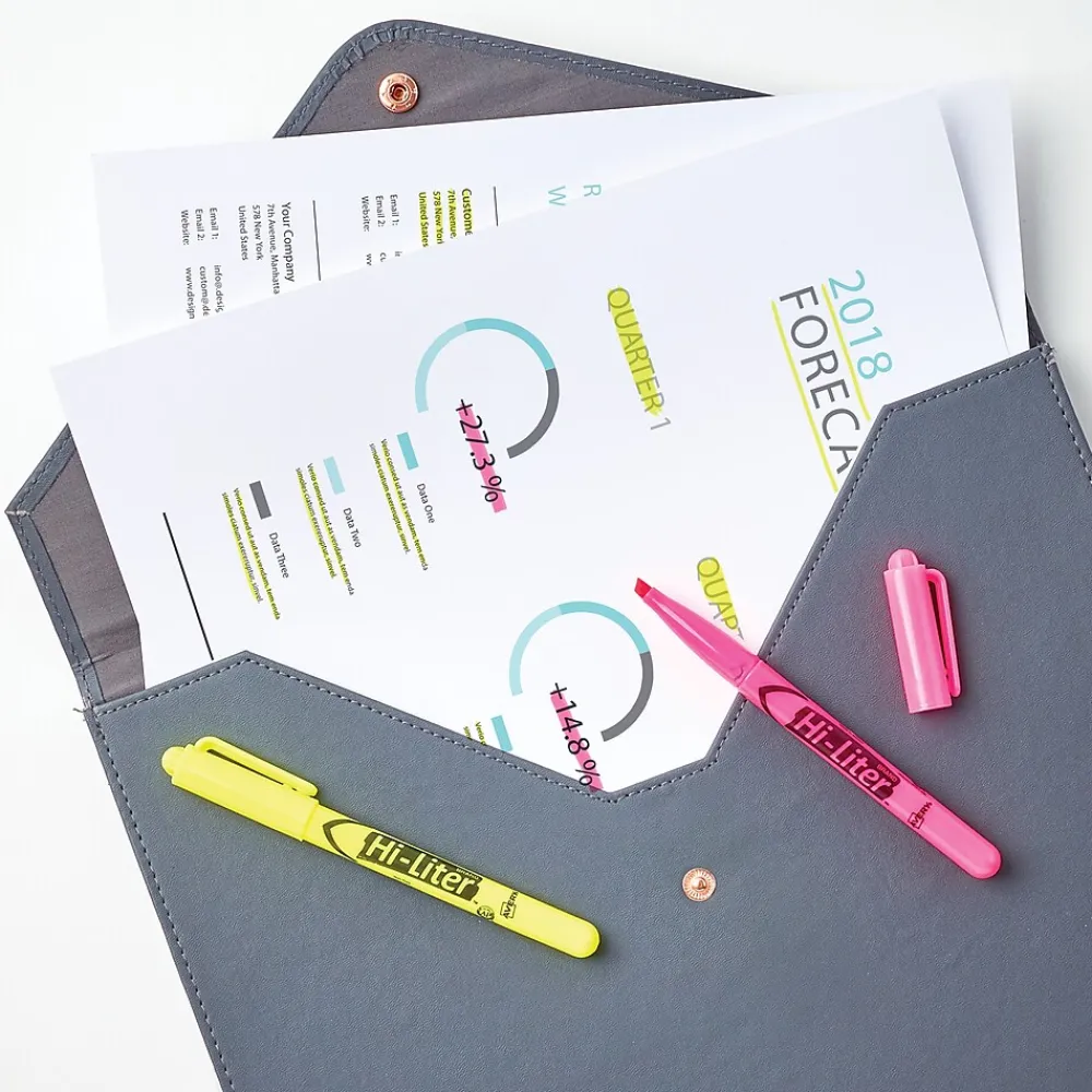 Highlighters|Avery Hi-Liter Tank Highlighter, Chisel Tip, Assorted, 24/Pack (29862)