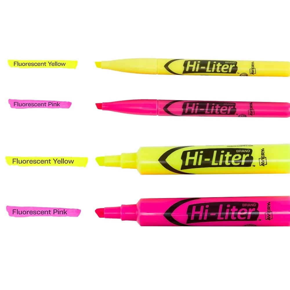 Highlighters|Avery Hi-Liter Tank Highlighter, Chisel Tip, Assorted, 24/Pack (29862)