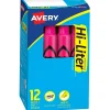 Highlighters|Avery Hi-Liter Tank Highlighters, Chisel, Pink, Dozen (24010)