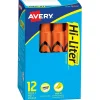 Highlighters|Avery Hi-Liter Tank Highlighters, Chisel, Orange, Dozen (24050)