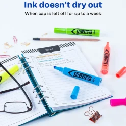 Highlighters|Avery HI-LITER The Original Tank Highlighters, Chisel, Assorted Fluorescent, 12/Set (98034)
