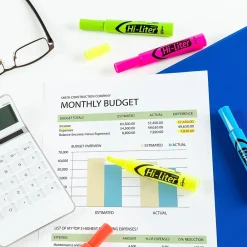 Highlighters|Avery HI-LITER The Original Tank Highlighters, Chisel, Assorted Fluorescent, 12/Set (98034)