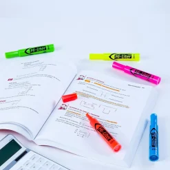 Highlighters|Avery HI-LITER The Original Tank Highlighters, Chisel, Assorted Fluorescent, 12/Set (98034)