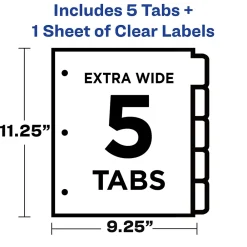 Dividers|Avery Index Maker Extra-Wide Paper Dividers with Print & Apply Label Sheets, 5 Tabs, White (11438)