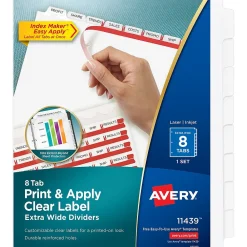Dividers|Avery Index Maker Extra-Wide Paper Dividers with Print & Apply Label Sheets, 8 Tabs, White (AVE11439)