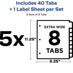 Dividers|Avery Index Maker Extra-Wide Paper Dividers with Print & Apply Label Sheets, 8 Tabs, White, 5 Sets/Pack (AVE11441)