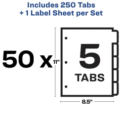 Dividers|Avery Index Maker Paper Dividers with Print & Apply Label Sheets, 5 Tabs, White, 50 Sets/Pack (11556)
