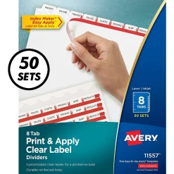 Dividers|Avery Index Maker Paper Dividers with Print & Apply Label Sheets, 8 Tabs, White, 50 Sets/Pack (11557)