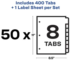 Dividers|Avery Index Maker Paper Dividers with Print & Apply Label Sheets, 8 Tabs, White, 50 Sets/Pack (11557)