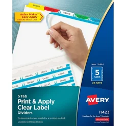 Dividers|Avery Index Maker Paper Dividers with Print & Apply Label Sheets, 5 Tabs, Multicolor, 25 Sets/Pack (11423)