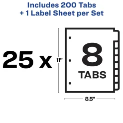 Dividers|Avery Index Maker Paper Dividers with Print & Apply Label Sheets, 8 Tabs, Multicolor, 25 Sets/Pack (11424)
