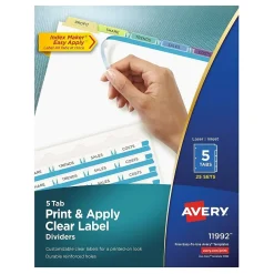Dividers|Avery Index Maker Paper Dividers with Print & Apply Label Sheets, 5 Tabs, Pastel, 25 Sets/Pack (11992)