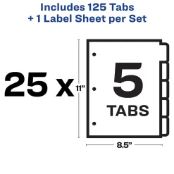 Dividers|Avery Index Maker Paper Dividers with Print & Apply Label Sheets, 5 Tabs, Pastel, 25 Sets/Pack (11992)