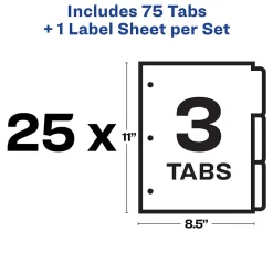 Dividers|Avery Index Maker Paper Dividers with Print & Apply Label Sheets, 3 Tabs, White, 25 Sets/Pack (11445)