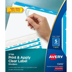 Dividers|Avery Index Maker Print & Apply Label Paper Dividers, 5-Tab, Blue, 5 Sets/Pack (11410)