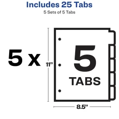 Dividers|Avery Index Maker Print & Apply Label Paper Dividers for Copiers, 5 Tabs, White, 5 Sets/Pack (11421)