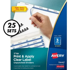 Dividers|Avery Index Maker Unpunched Paper Dividers with Print & Apply Label Sheets, 3 Tabs, White (11442)