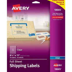Online Avery Inkjet Full Sheet Labels, 8 1/2" x 11", Clear, 10 Labels/Pack (18665)