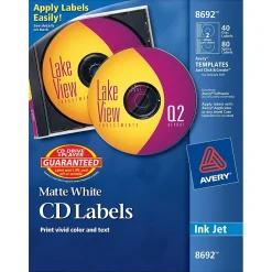 Labels|Avery Inkjet Media Labels, White Matte, 40 Disc and 80 Spine Labels/Pack (8692)