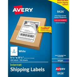 New Avery Inkjet Shipping Labels, 5-1/2" x 8-1/2", White, 200 Labels/Box (8426)
