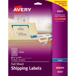 Online Avery Inkjet Shipping Labels, 8 1/2" x 11", Matte Clear, 25 Labels/Pack (8665)