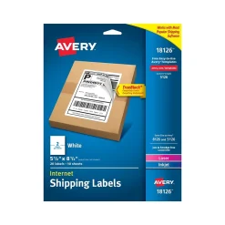 Clearance Avery Internet Laser/Inkjet Shipping Labels, 8.5" x 5.5", White, 20 Labels/Pack (18126)