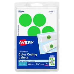 Labels|Avery Laser Color Coding Labels, 1 1/4" Dia., Neon Green, 8/Sheet, 50 Sheets/Pack (5498)