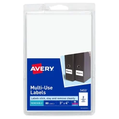 Labels|Avery Laser/Inkjet Multipurpose Labels, 3" x 4",White, 80 Labels/Pack (5453)