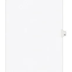 Dividers|Avery Legal Pre-Printed Paper Dividers, Side Tab #12, White, Style, Letter Size, 25/Pack (11922)