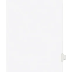 Dividers|Avery Legal Pre-Printed Paper Dividers, Side Tab #21, White, Style, Letter Size, 25/Pack (01021)