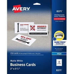 Business Cards*Avery Microperforated Business Cards, 2" x 3 1/2", Matte White, 250 Per Pack (8371)