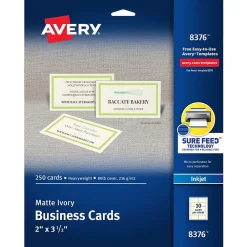 Business Cards*Avery Microperforated Business Cards, 2" x 3 1/2", Matte Ivory, 250 Per Pack (8376)