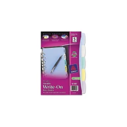 Dividers|Avery Mini Write & Erase Plastic Blank Dividers, 5-Tab, Assorted Colors, 5/Pack (16180)