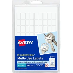Labels|Avery Multipurpose Labels, 3/8" x 5/8", White, Non-Printable, 1,008 Labels/Pack (5414)