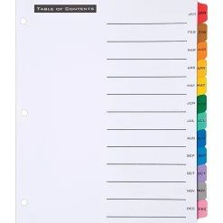 Dividers|Avery Office Essentials Table 'n Tabs Pre-Printed Monthly Paper Divider, Jan-Dec Tabs, Multicolor, 1 Set (AVE11679)