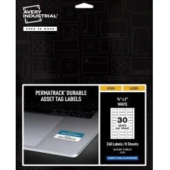 Labels|Avery PermaTrack Durable Laser Asset Tag Labels, 3/4" x 2", White, 240 Asset Tags/Pack (61526)
