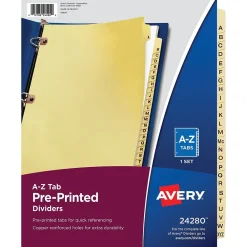 Dividers|Avery Pre-Printed Paper Dividers with Laminated Tabs, A-Z Tabs, Buff, Copper Reinforced (24280)