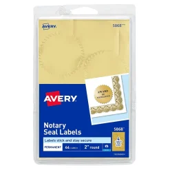 Labels|Avery Printable Inkjet Notary Seal Labels, 2" Dia, Gold Foil, 44 Seals/Pack (5868)