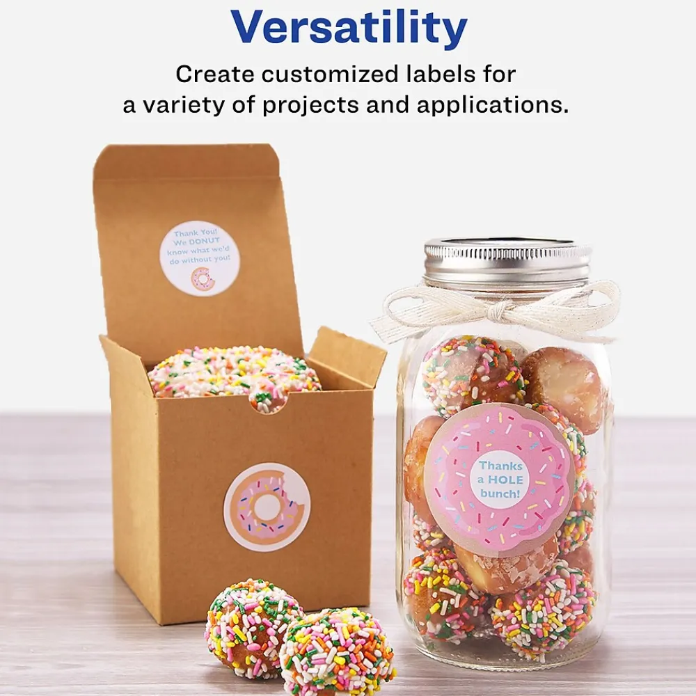 Clearance Avery Printable Round Labels with Sure Feed, 2" Dia, Matte White, 300 Labels/Pack (22877)