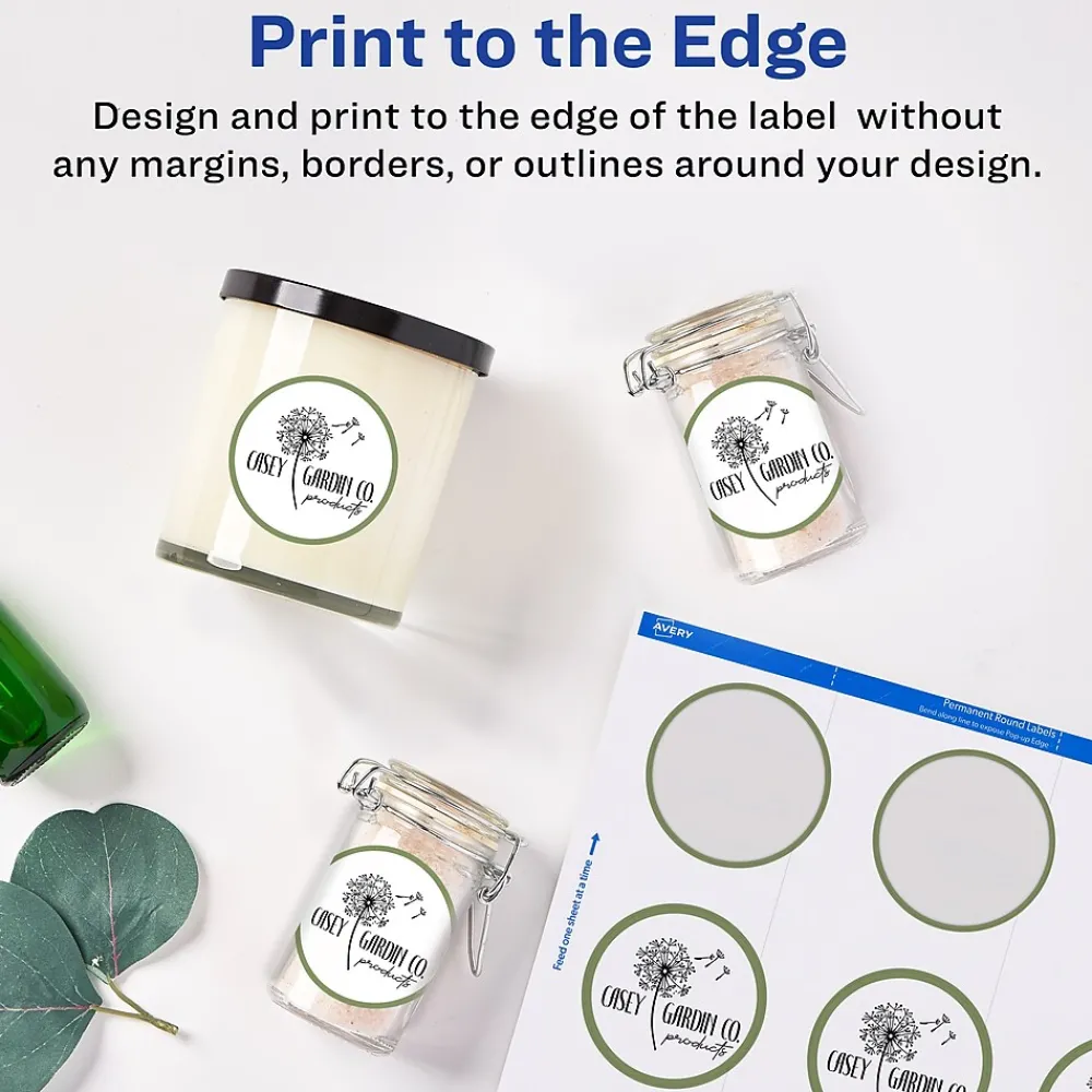 Clearance Avery Printable Round Labels with Sure Feed, 2" Dia, Matte White, 300 Labels/Pack (22877)